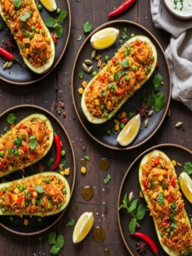 "Biryani Stuffed Zucchini Boats 🍽️"