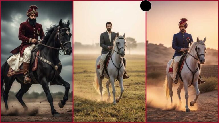 A Royal Comeback: Stylish Man Horse Riding in Dhoti-Kurta & Blazer