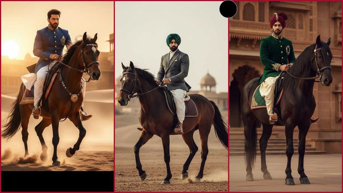 When Tradition Meets Power: A Man in Dhoti-Kurta Riding a Horse in Blazer