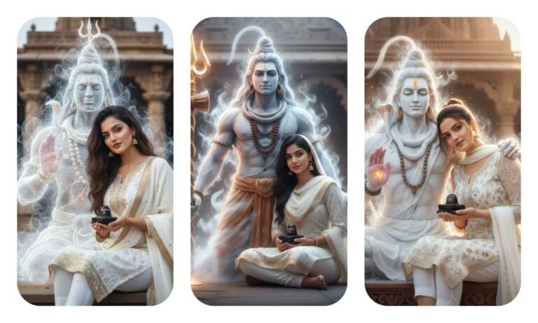 Divine Portrait of a Girl with Lord Shiva in Ethereal Smoke